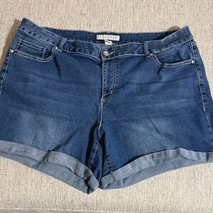 Cato Women’s Plus 22W Denim Jean Shorts Cuffed Floral Pocket Stretch